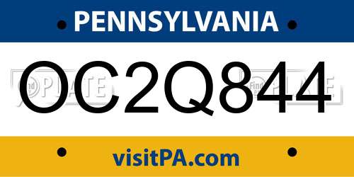 OC2Q844 Pennsylvania License Plate