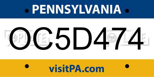 OC5D474 Pennsylvania License Plate