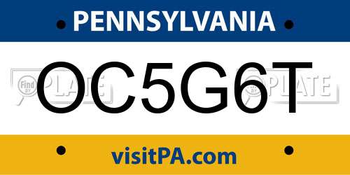 OC5G6T Pennsylvania License Plate