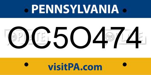 OC5O474 Pennsylvania License Plate