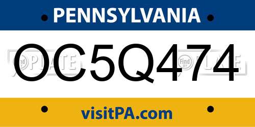 OC5Q474 Pennsylvania License Plate