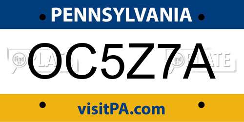 OC5Z7A Pennsylvania License Plate