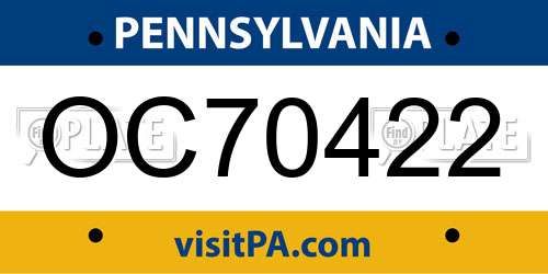 OC70422 Pennsylvania License Plate