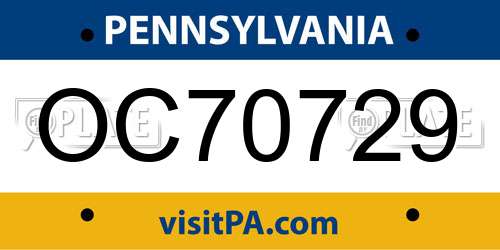 OC70729 Pennsylvania License Plate