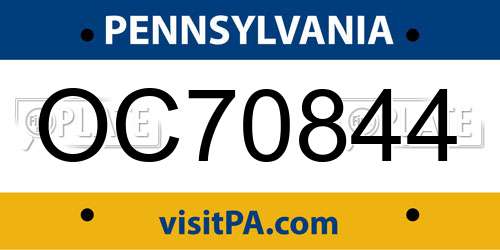 OC70844 Pennsylvania License Plate