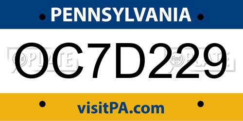 OC7D229 Pennsylvania License Plate