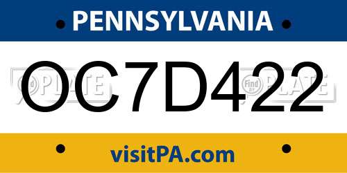 OC7D422 Pennsylvania License Plate