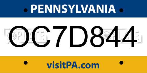 OC7D844 Pennsylvania License Plate