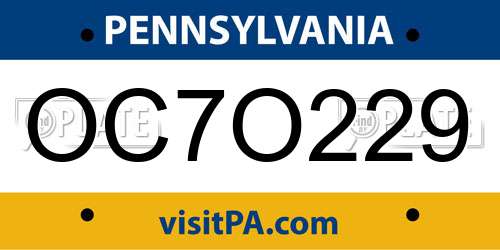 OC7O229 Pennsylvania License Plate