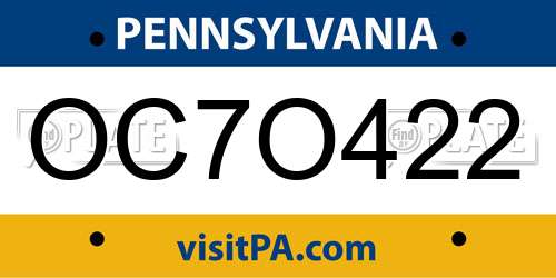 OC7O422 Pennsylvania License Plate