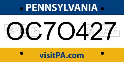 OC7O427 Pennsylvania License Plate
