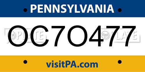 OC7O477 Pennsylvania License Plate