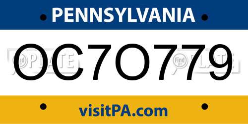 OC7O779 Pennsylvania License Plate