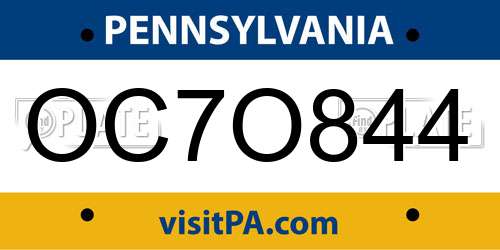 OC7O844 Pennsylvania License Plate