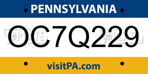 OC7Q229 Pennsylvania License Plate