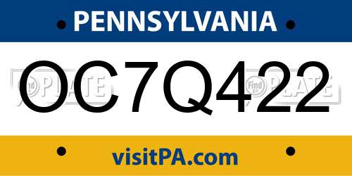 OC7Q422 Pennsylvania License Plate