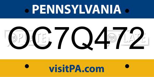 OC7Q472 Pennsylvania License Plate
