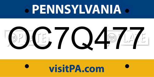 OC7Q477 Pennsylvania License Plate