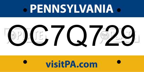 OC7Q729 Pennsylvania License Plate