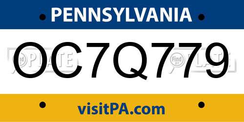 OC7Q779 Pennsylvania License Plate