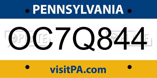 OC7Q844 Pennsylvania License Plate