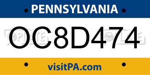 OC8D474 Pennsylvania License Plate