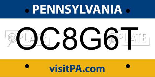 OC8G6T Pennsylvania License Plate