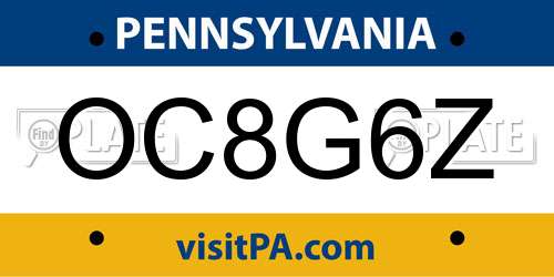 OC8G6Z Pennsylvania License Plate