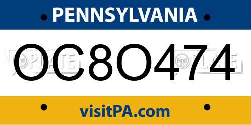 OC8O474 Pennsylvania License Plate