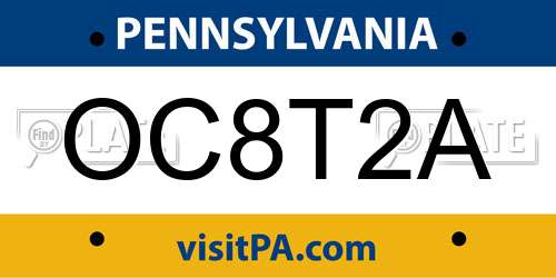 OC8T2A Pennsylvania License Plate