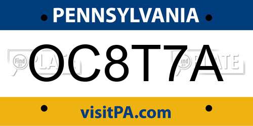 OC8T7A Pennsylvania License Plate