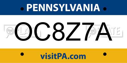 OC8Z7A Pennsylvania License Plate