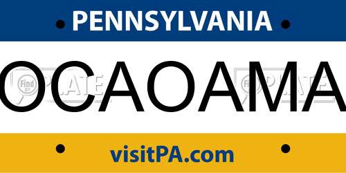 OCAOAMA Pennsylvania License Plate