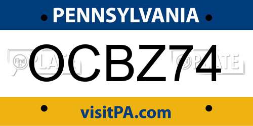 OCBZ74 Pennsylvania License Plate