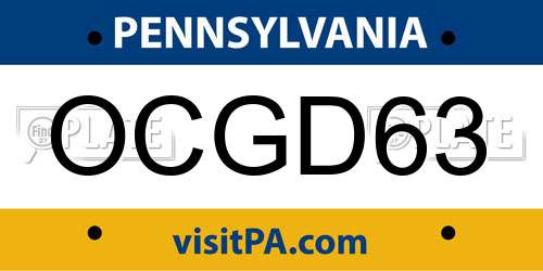 OCGD63 Pennsylvania License Plate