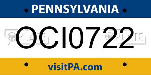 OCI0722 Pennsylvania License Plate