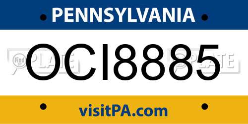 OCI8885 Pennsylvania License Plate