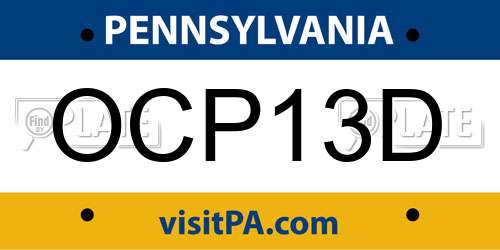 OCP13D Pennsylvania License Plate