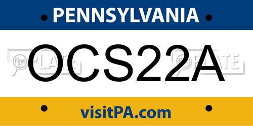 OCS22A Pennsylvania License Plate