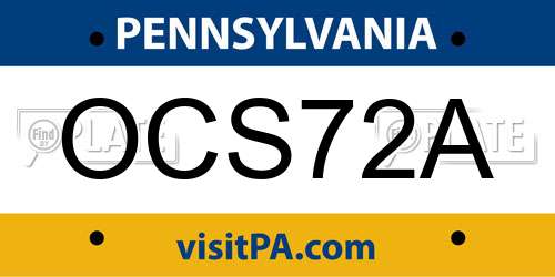 OCS72A Pennsylvania License Plate
