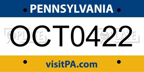 OCT0422 Pennsylvania License Plate