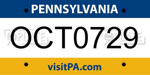 OCT0729 Pennsylvania License Plate