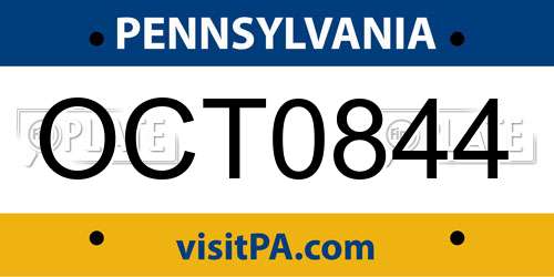 OCT0844 Pennsylvania License Plate