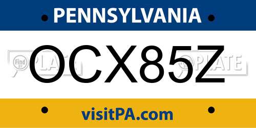OCX85Z Pennsylvania License Plate