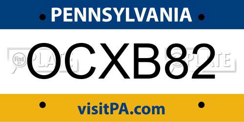 OCXB82 Pennsylvania License Plate