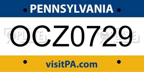 OCZ0729 Pennsylvania License Plate