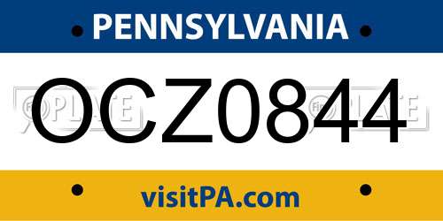 OCZ0844 Pennsylvania License Plate