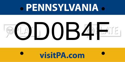 OD0B4F Pennsylvania License Plate