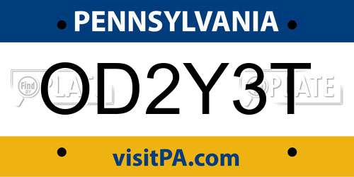 OD2Y3T Pennsylvania License Plate
