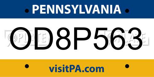 OD8P563 Pennsylvania License Plate